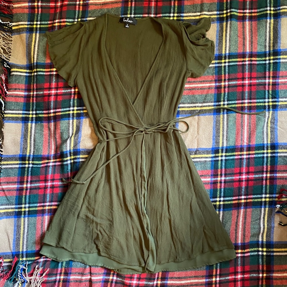 Lulus Harbor Point Olive Green Wrap Dress